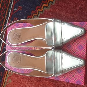 Tory Burch Silver Slingback Shoes